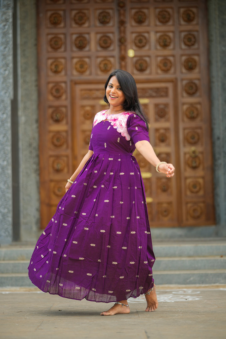 Purple peach organza Dress With Lining