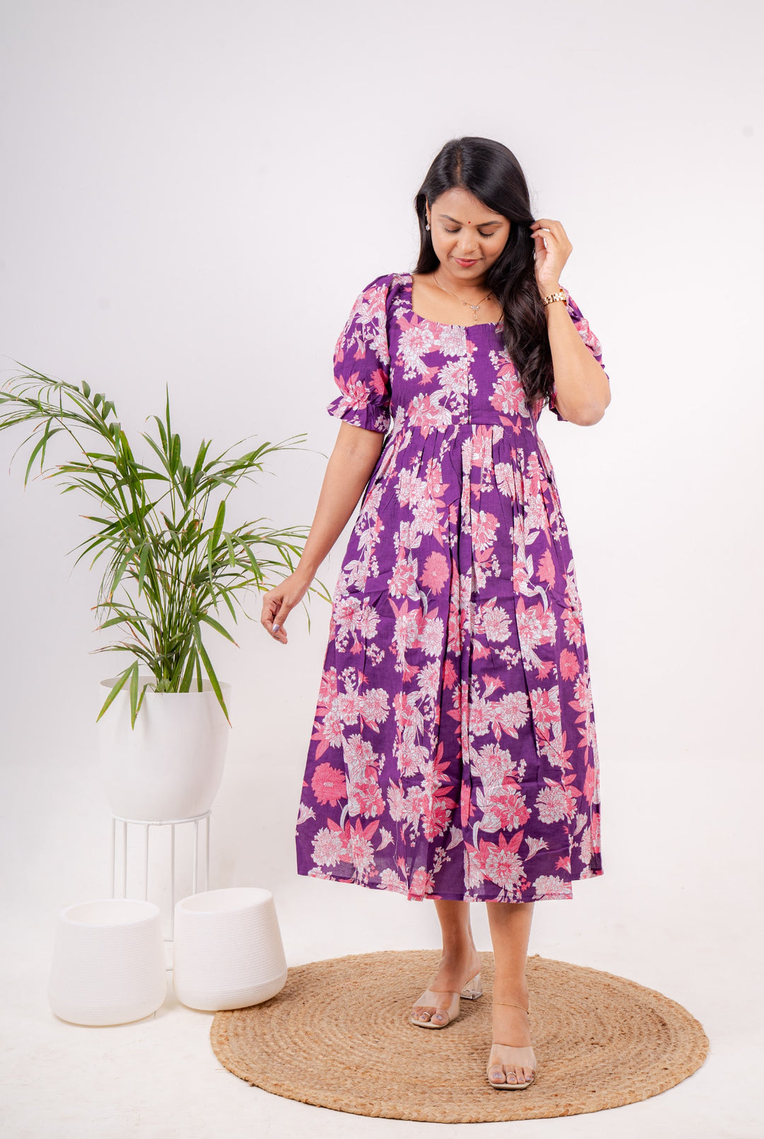 Purple bloom  floral  Dress With Lining