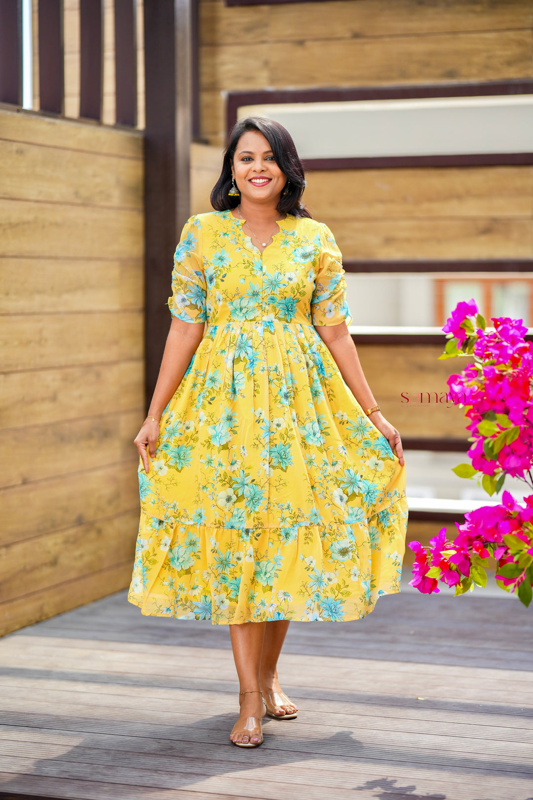 Yellow georgette casual  Dress With Lining ( pre order)