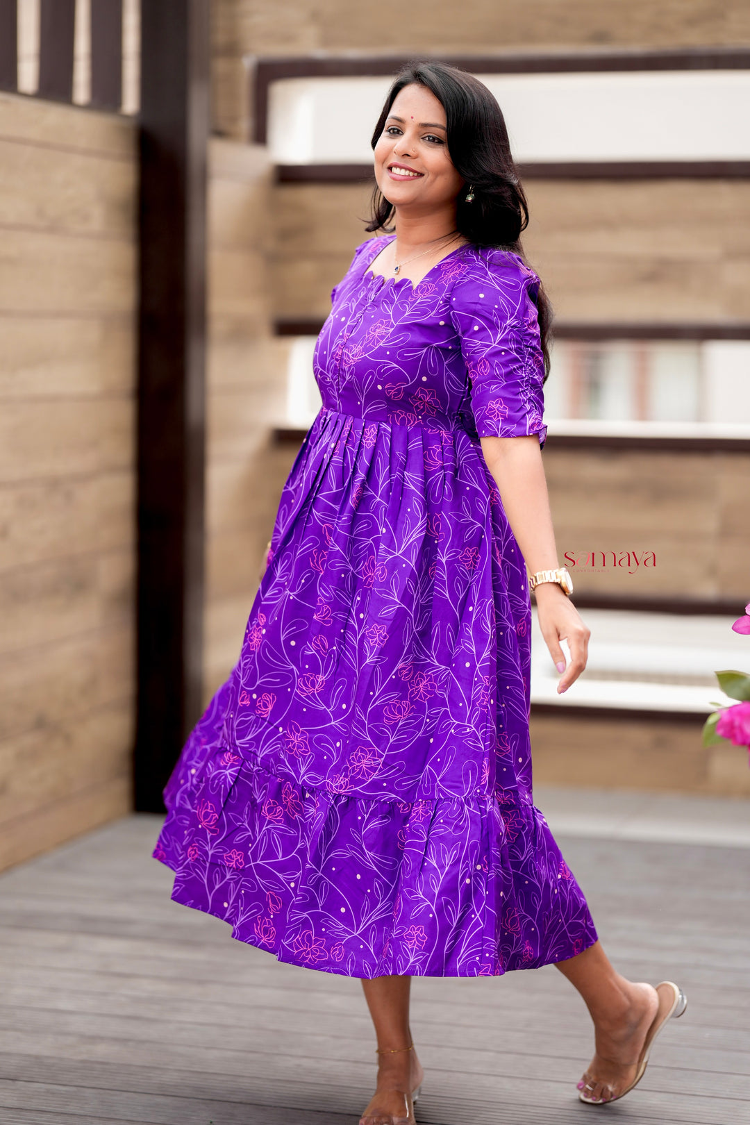 Mridula Purple Dress With lining( Wrinkle-Free Cotton Blend Dress)