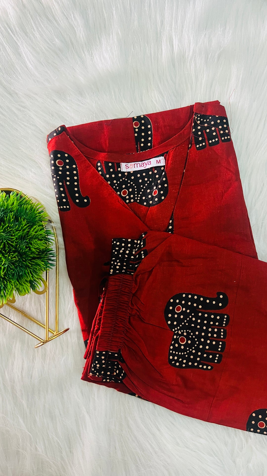 ZARA- Maroon Elephant Night Co-ord Set