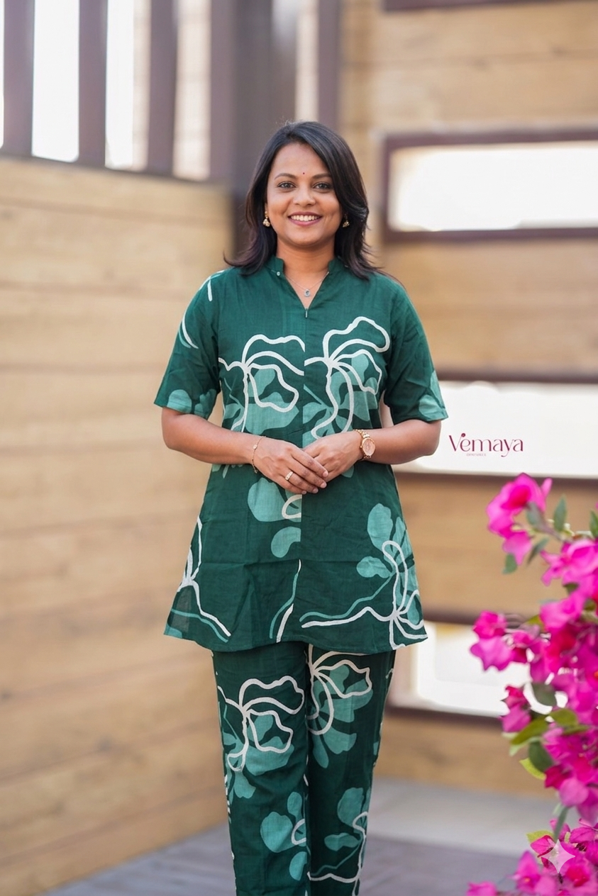 Theera -Bottle green  Night Co-ord Set