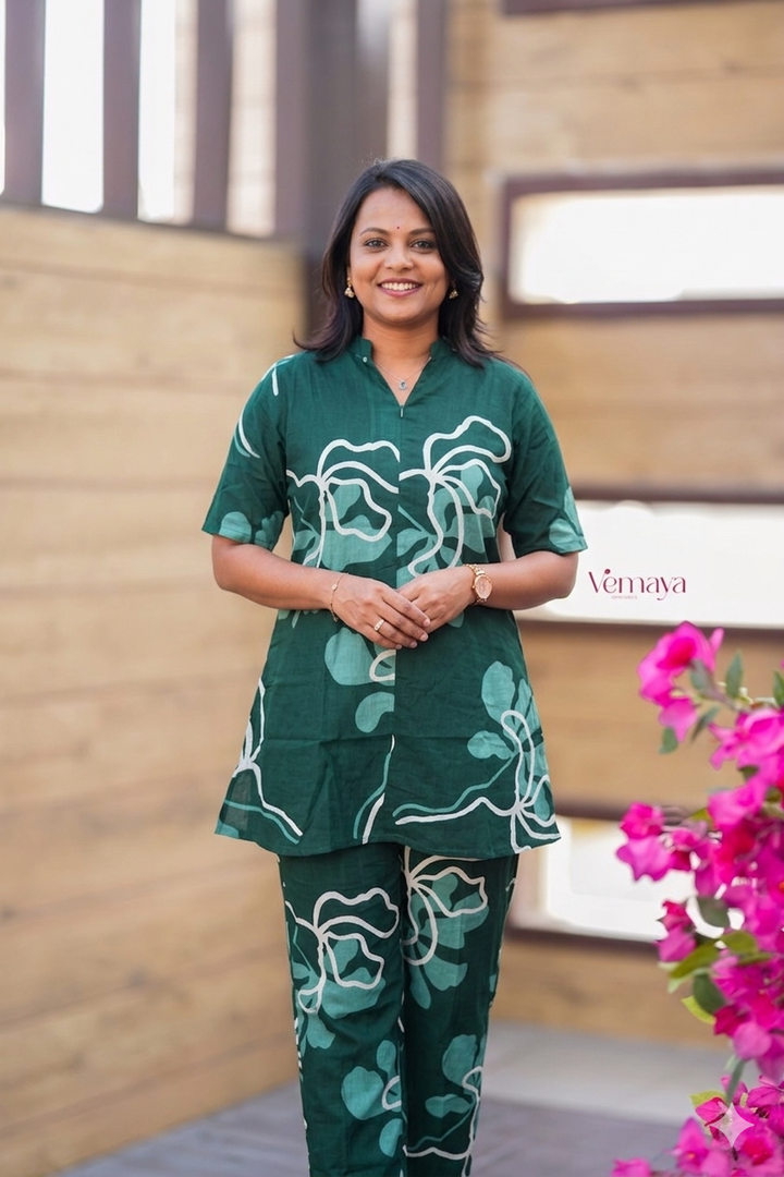 Theera -Bottle green  Night Co-ord Set