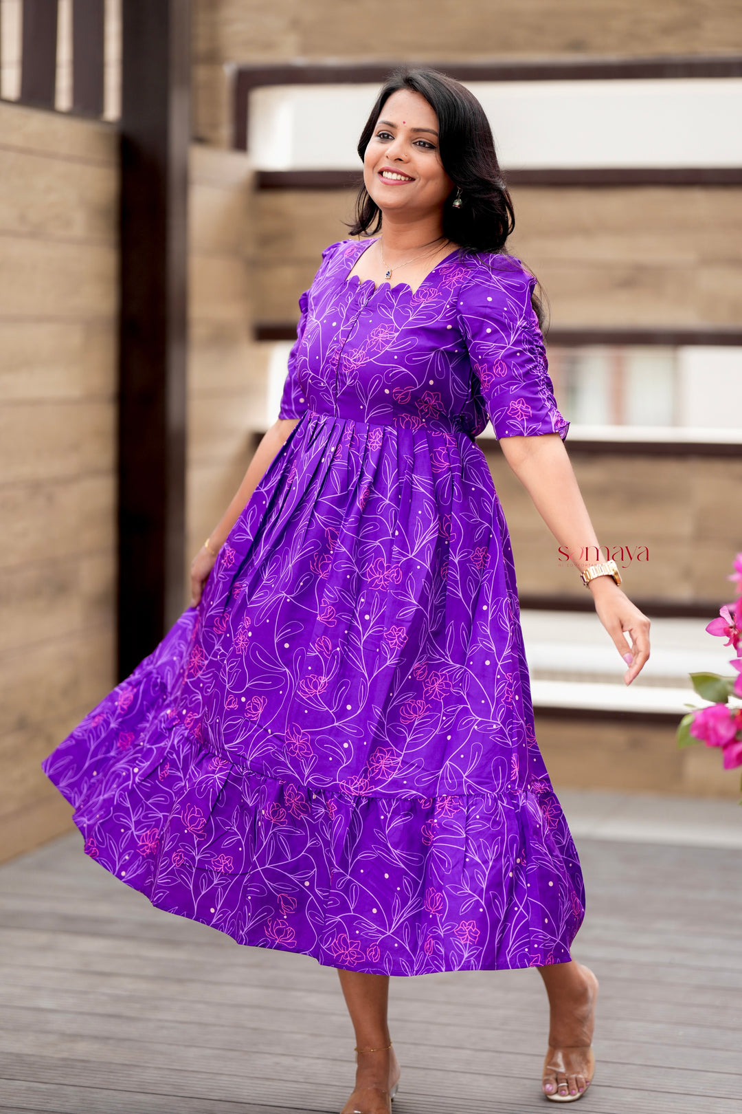 Mridula Purple Dress With lining( Wrinkle-Free Cotton Blend Dress)