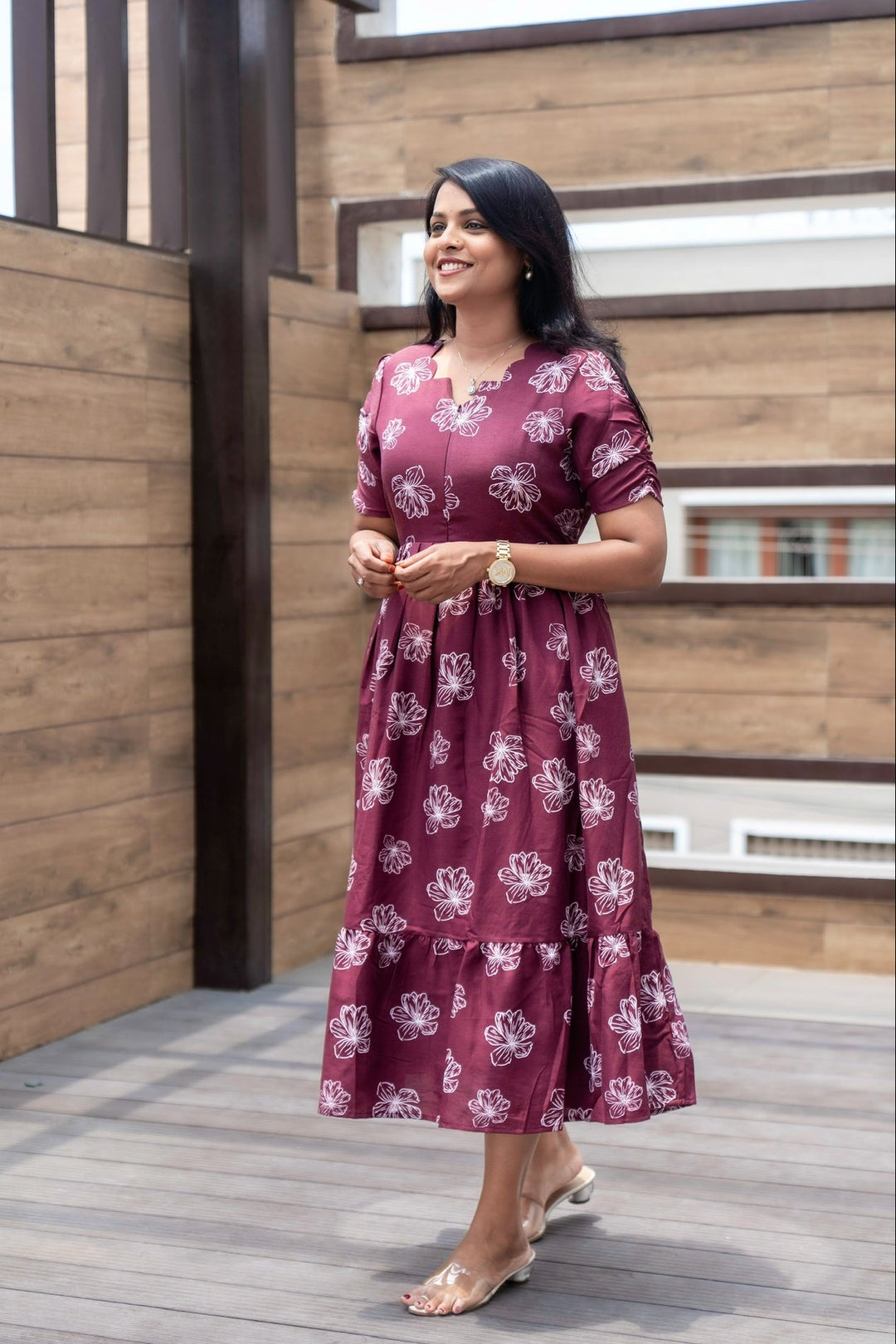 Maroon Casual Dress - Stylish Maternity & Non-Maternity Cotton Dress SRI SAMAYA GARMENTS Maroon Casual Dress - Stylish Maternity & Non-Maternity Cotton Dress SRI SAMAYA GARMENTS