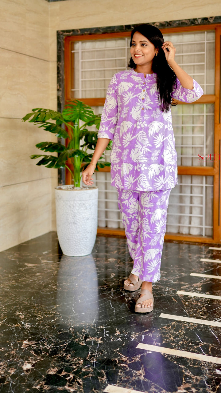 HAASYA-lavander Night Co-ord Set