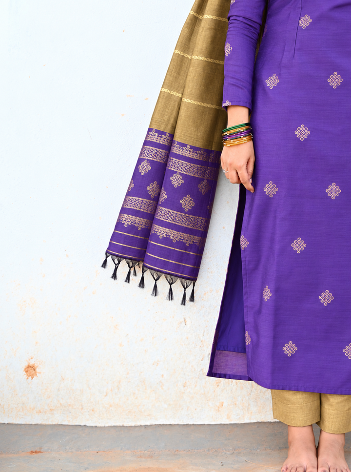 Kolam -purple and gold 3 piece salwar suit set with dupptta ( pre order )