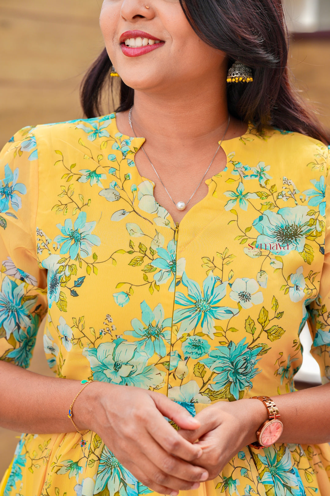 Yellow georgette casual  Dress With Lining ( pre order)