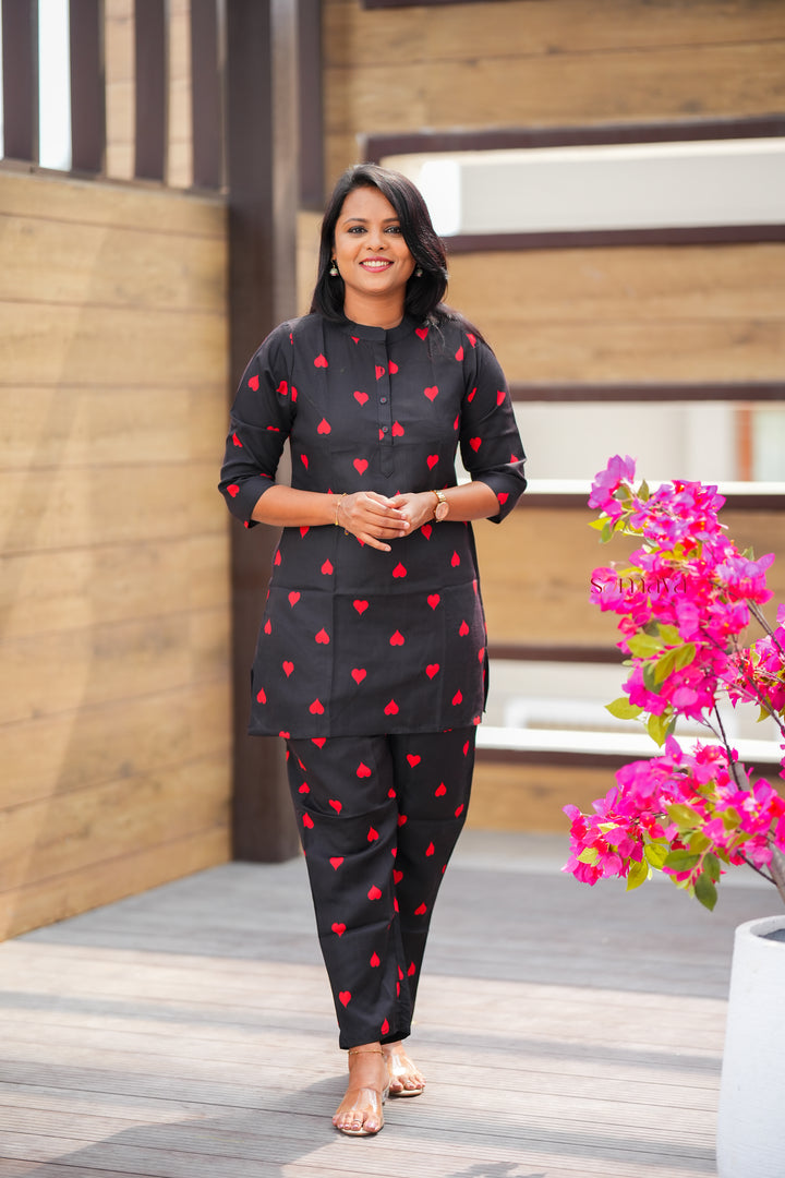 Heartly night co-ord set ( cotton blend no iron )