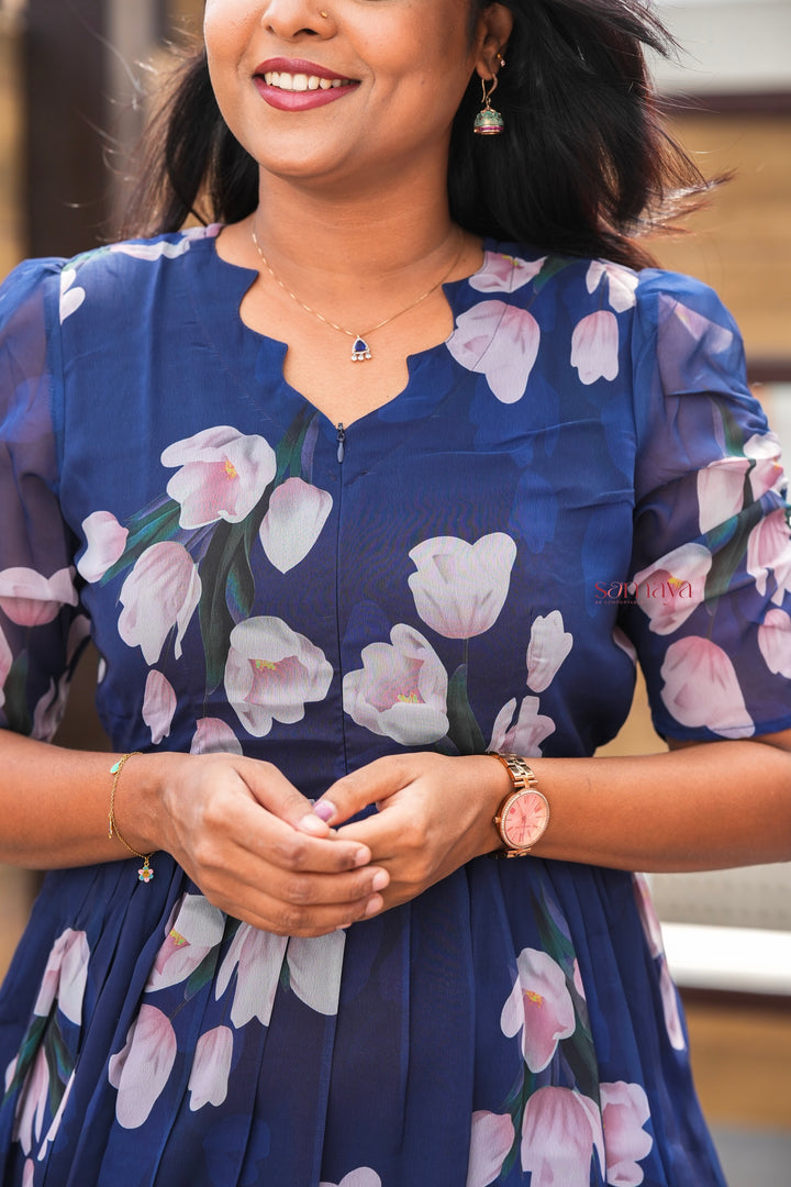 Navy georgette casual  Dress With Lining ( pre order)