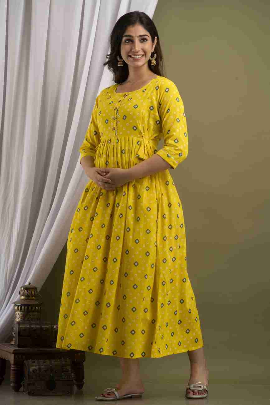 Yellow bandhini Maternity Feeding  kurta