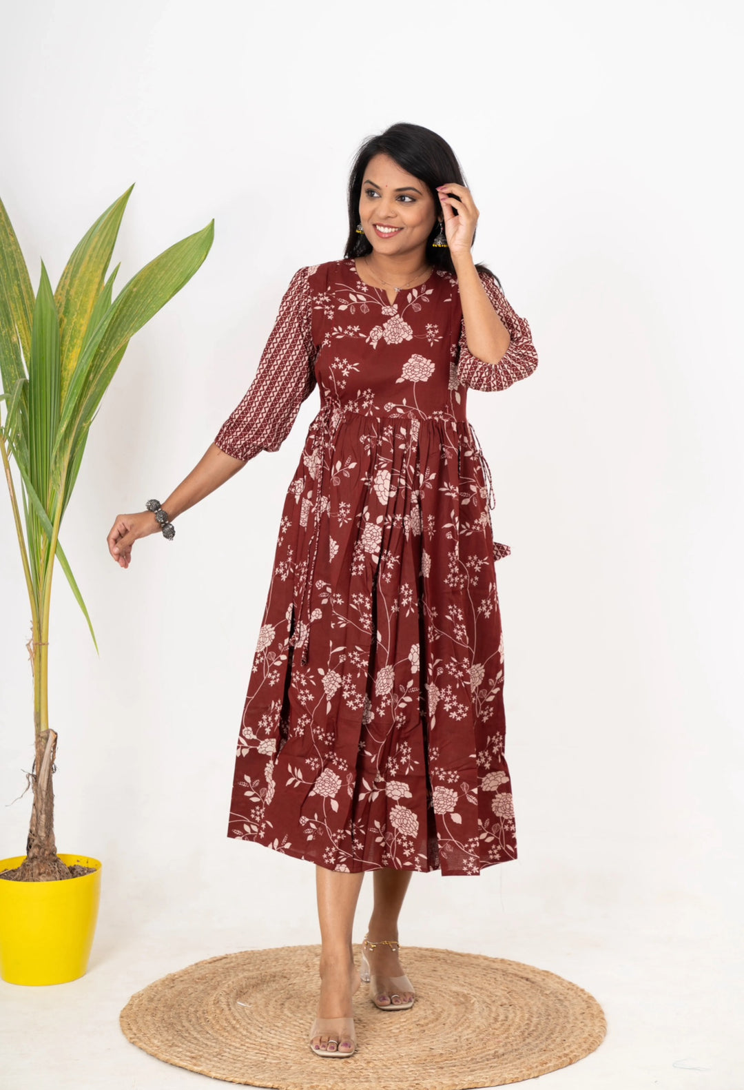 Brownie  Maternity Feeding day to night  dress without lining
