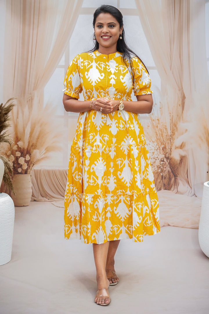 Yellow Casual Dress With Lining