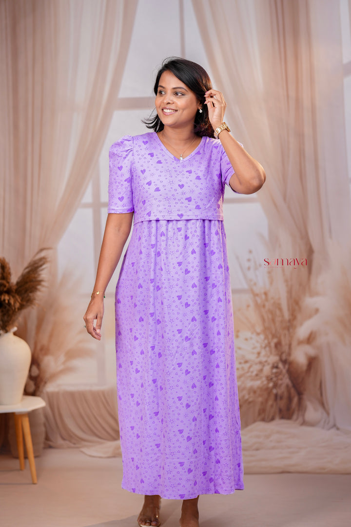 Maxi  Lilac Light Weight maternity feeding zipless Dress