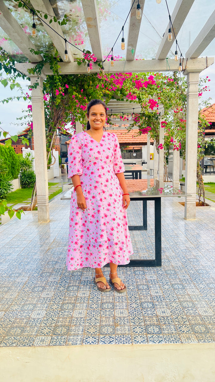Rose casual  Dress With Lining