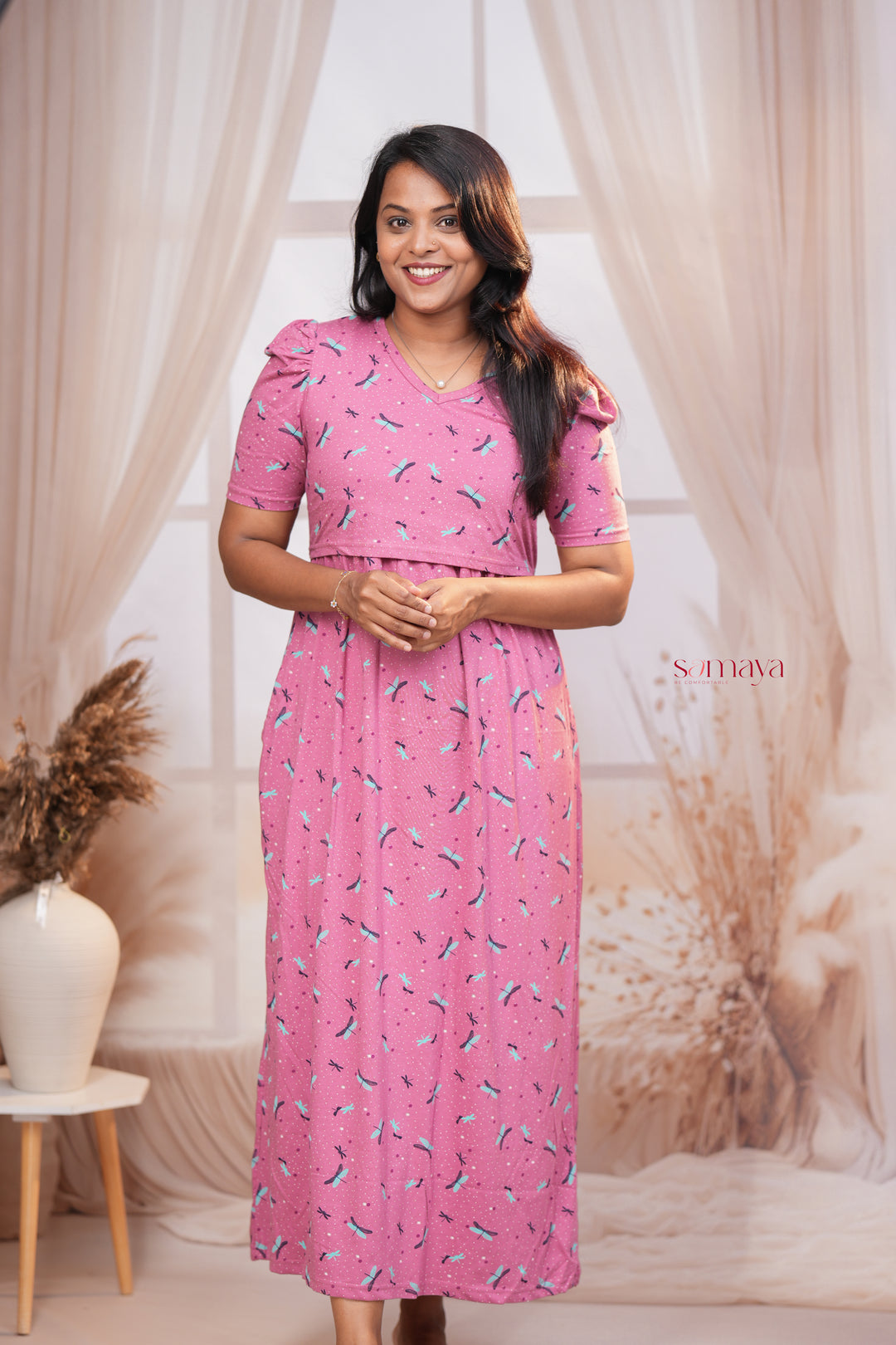 Maxi Dusty pink  dragonfly  Light Weight Dress