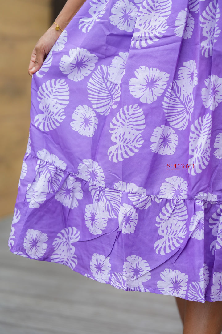 Lilac Casual Dress With Lining( Wrinkle-Free Cotton Blend Dress)