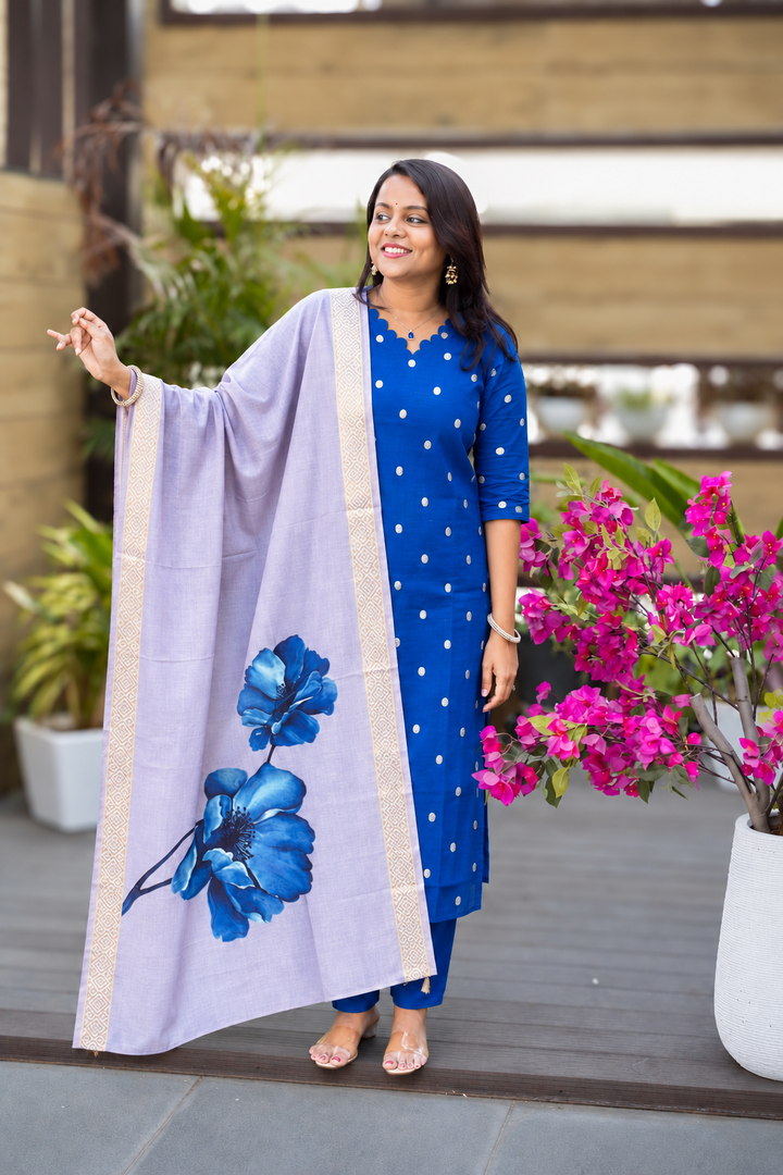 Aruvi -blue  raw silk kurta with dupptta ( ready to dispatch)set of 2
