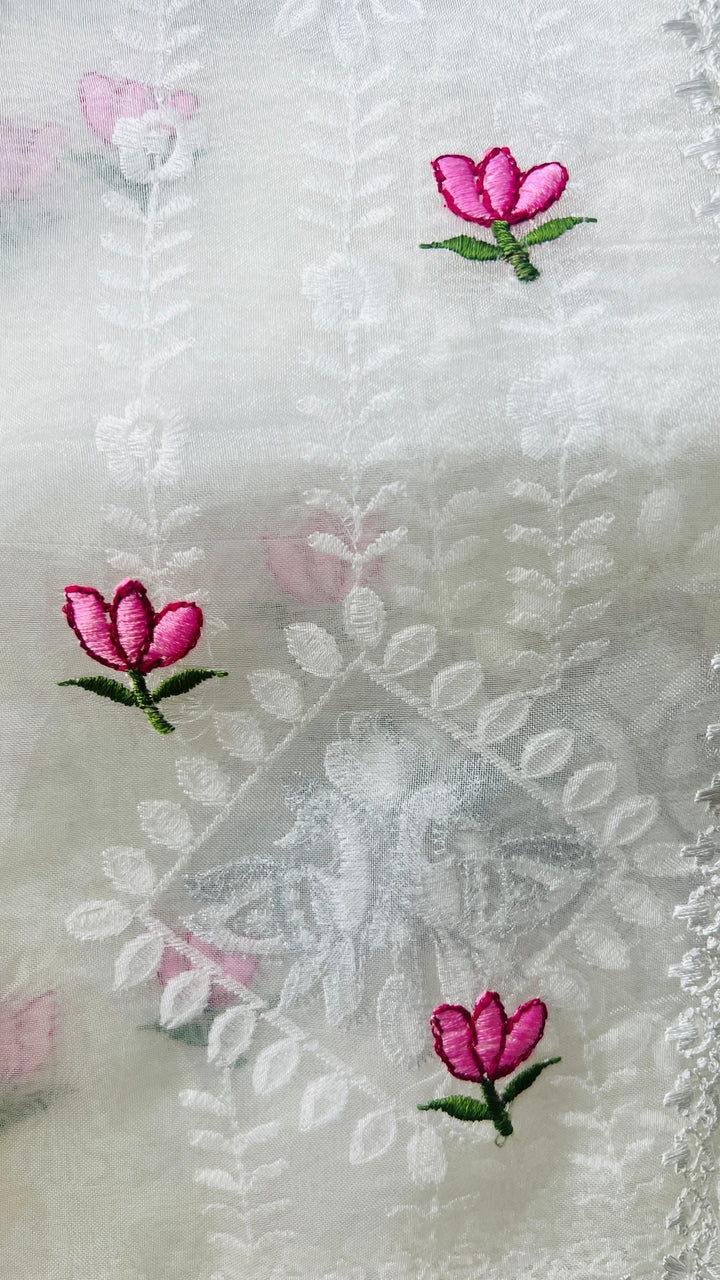 Lotus organza chikankari saree