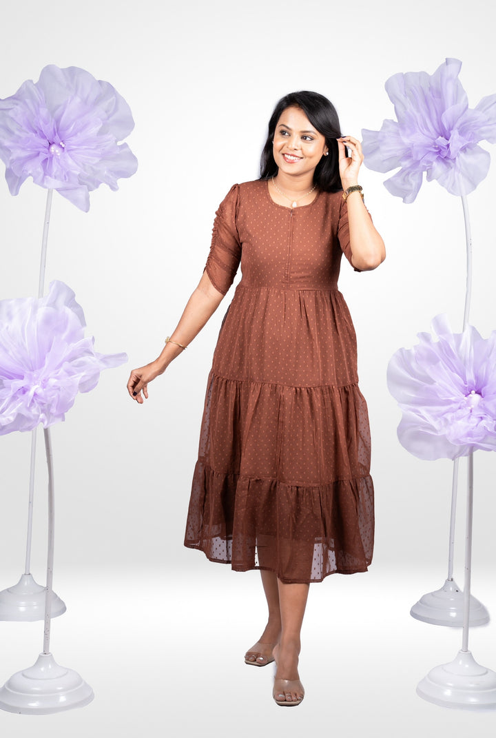 Chocolate georgette casual  Dress With Lining