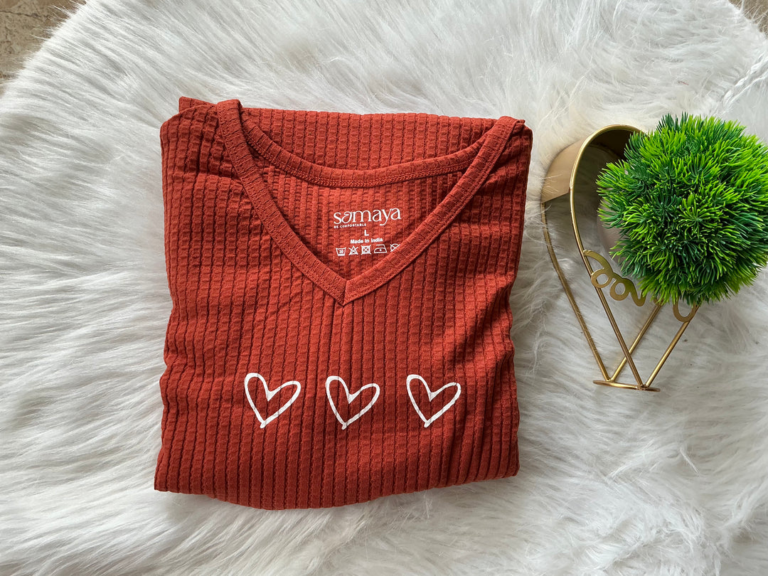 Midi ribbed rust orange heart print Dress