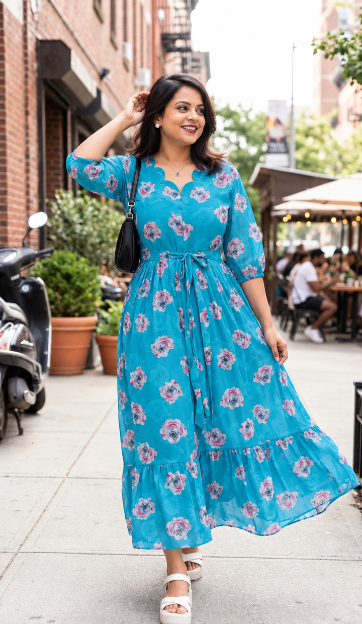 Heera georgette casual  Dress With Lining ( No-Iron Everyday Dress)