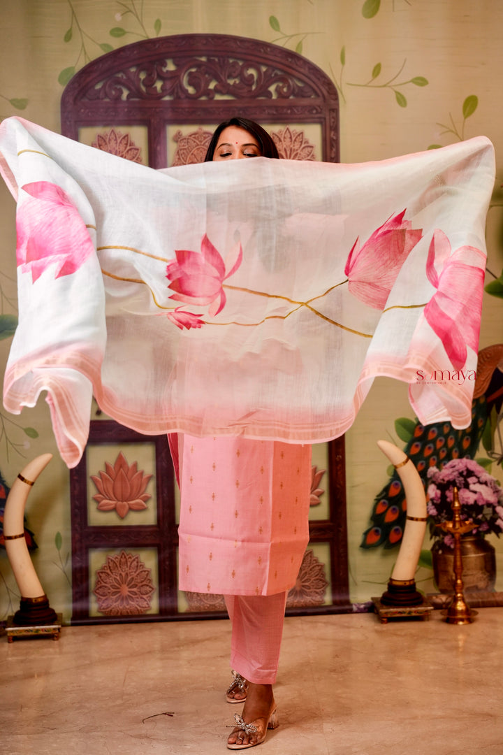 Malar - baby pink  raw silk Kurta Set of 3