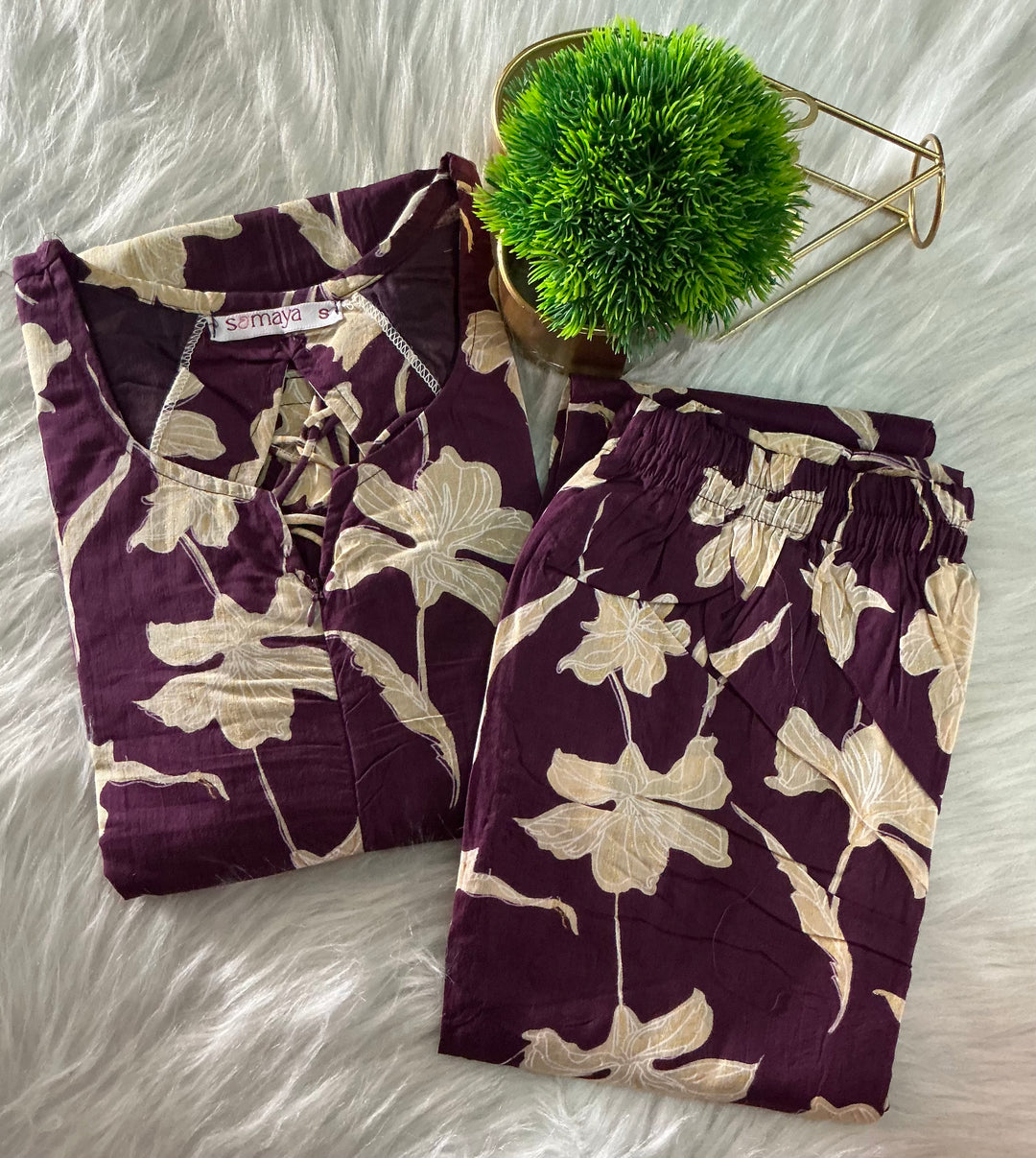 Sruthi- purple Cotton 2 piece Set with lining