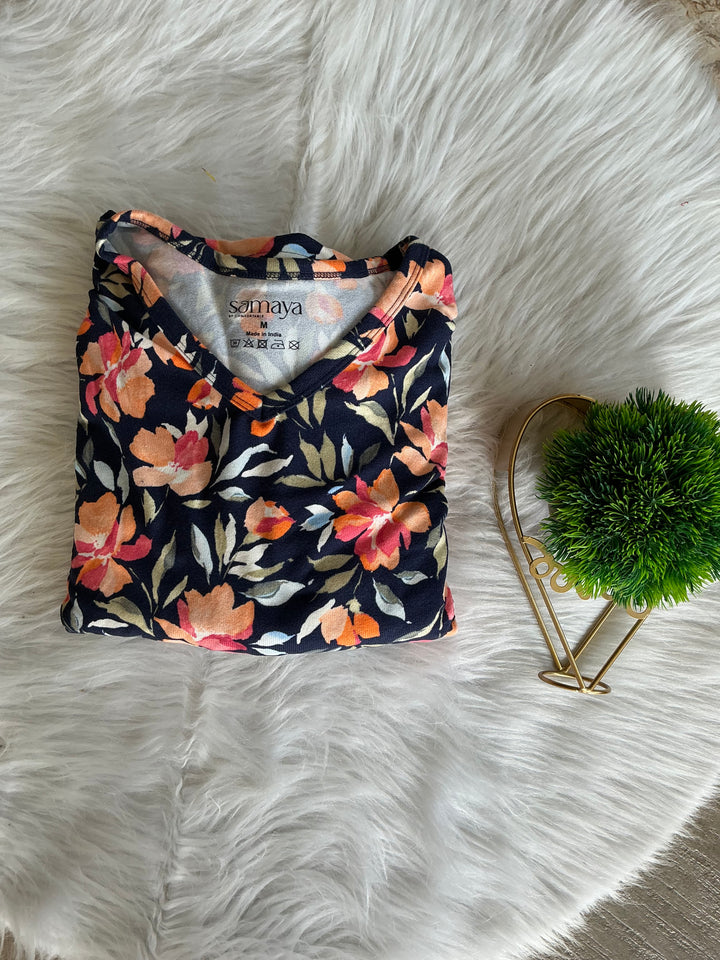 Luxury Midi black pink & orange flower Light weight dress