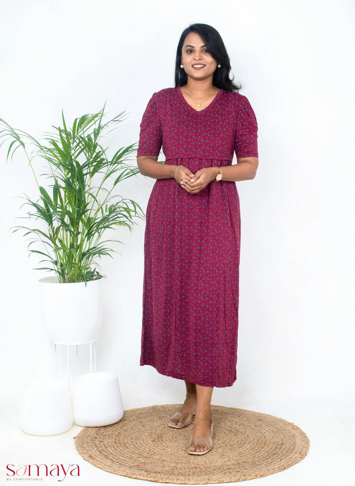 Maxi wine Light Weight Dress( Minor embroidery variation so sold at sale price )