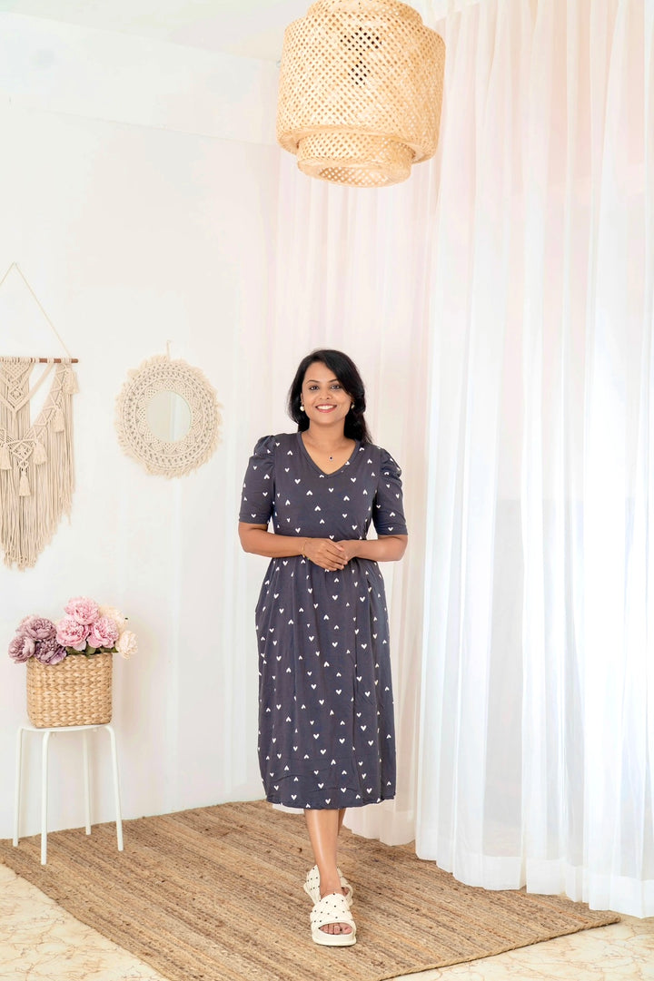 Midi Grey Heart Light Weight Dress
