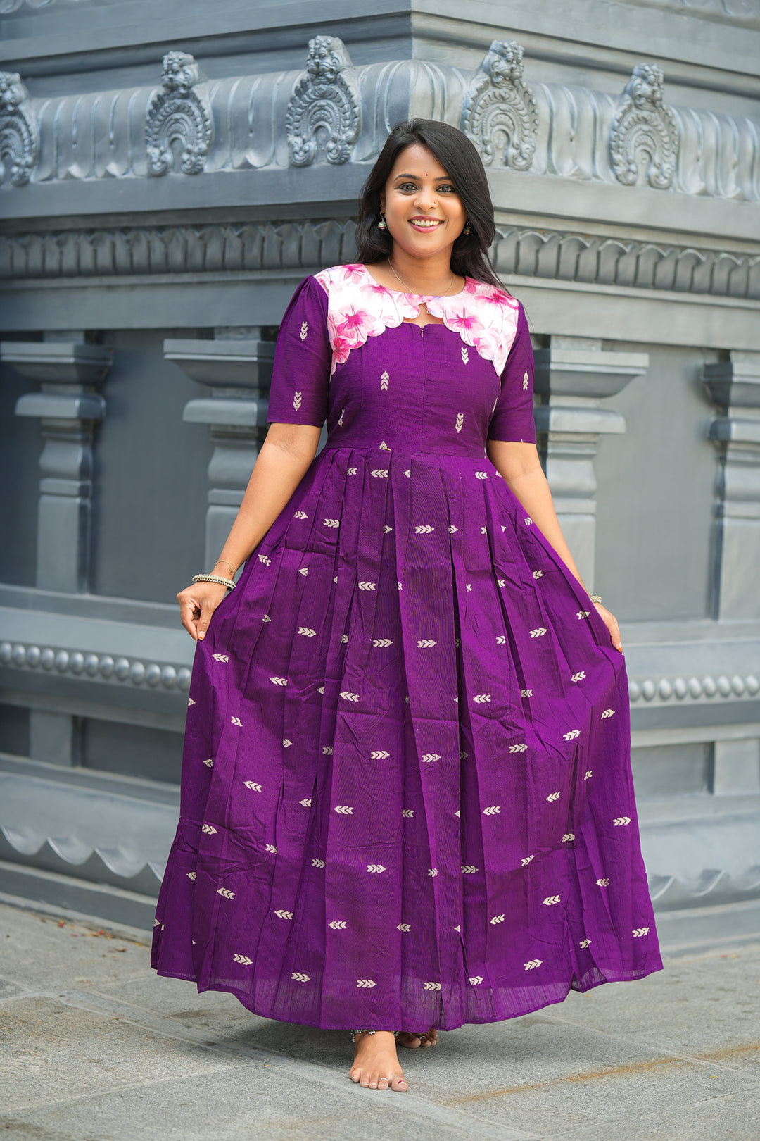 Purple peach organza Dress With Lining