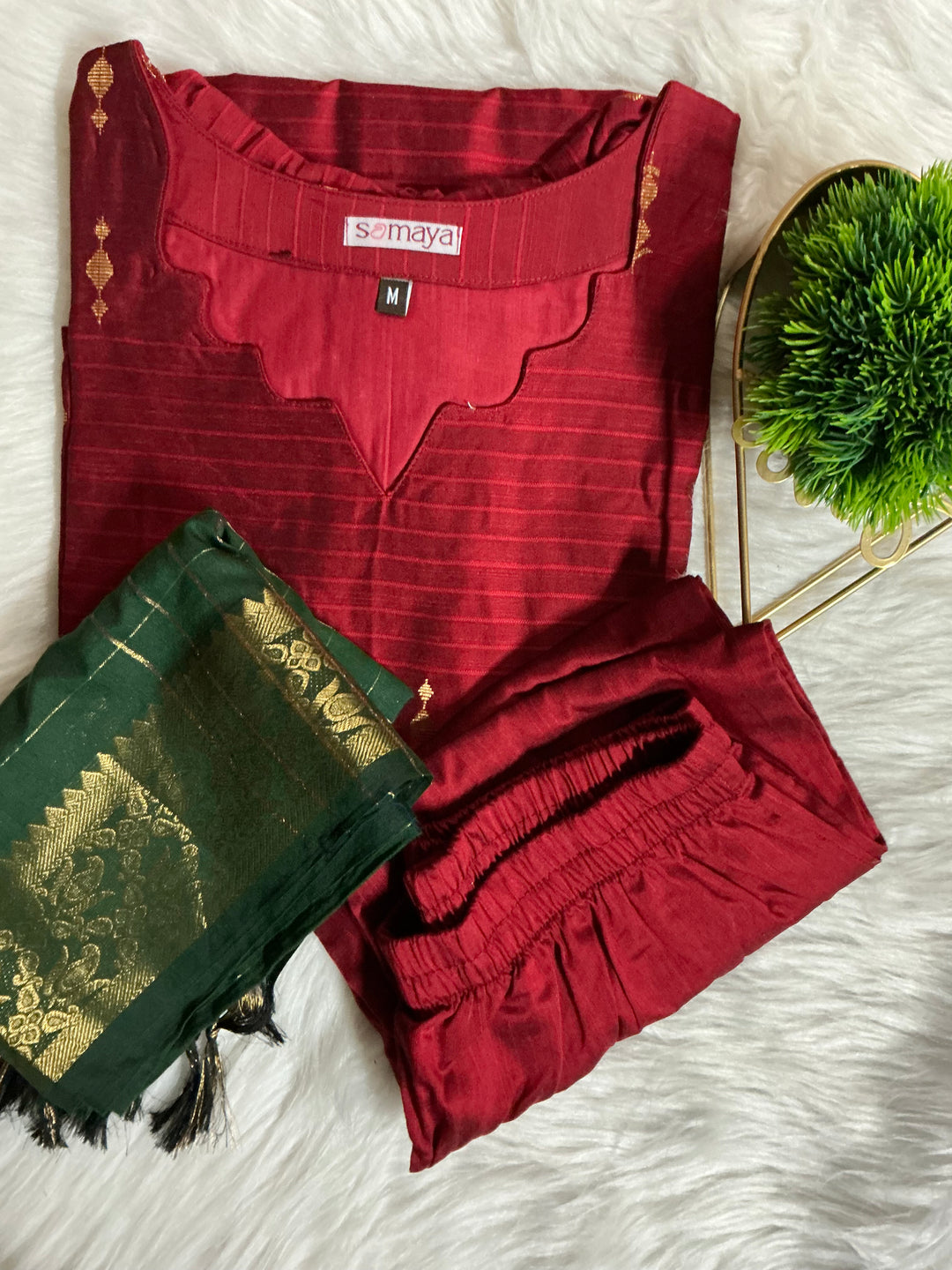 Mahalakshmi  raw silk Kurta Set of 3 with golden silk zari dupptta