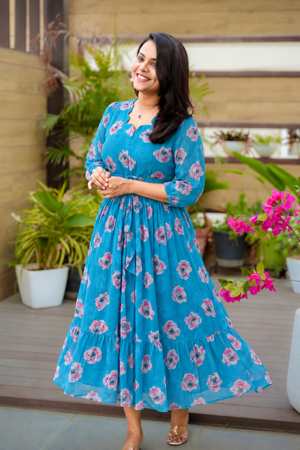 Heera georgette casual  Dress With Lining ( No-Iron Everyday Dress)