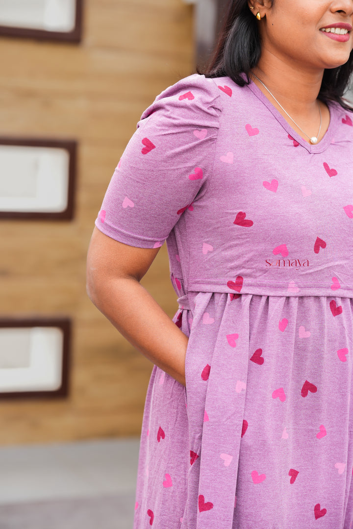 Midi Mauve  Heart Light Weight Dress