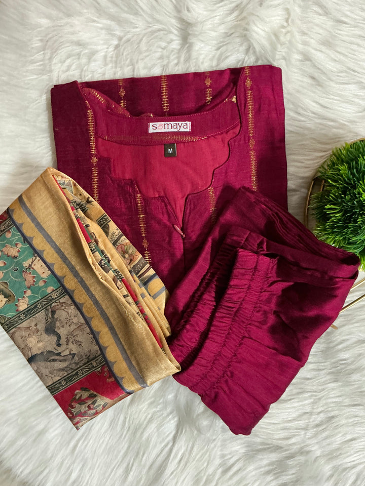 Rani raw silk Kurta Set with sabyasachi inspired  dupptta