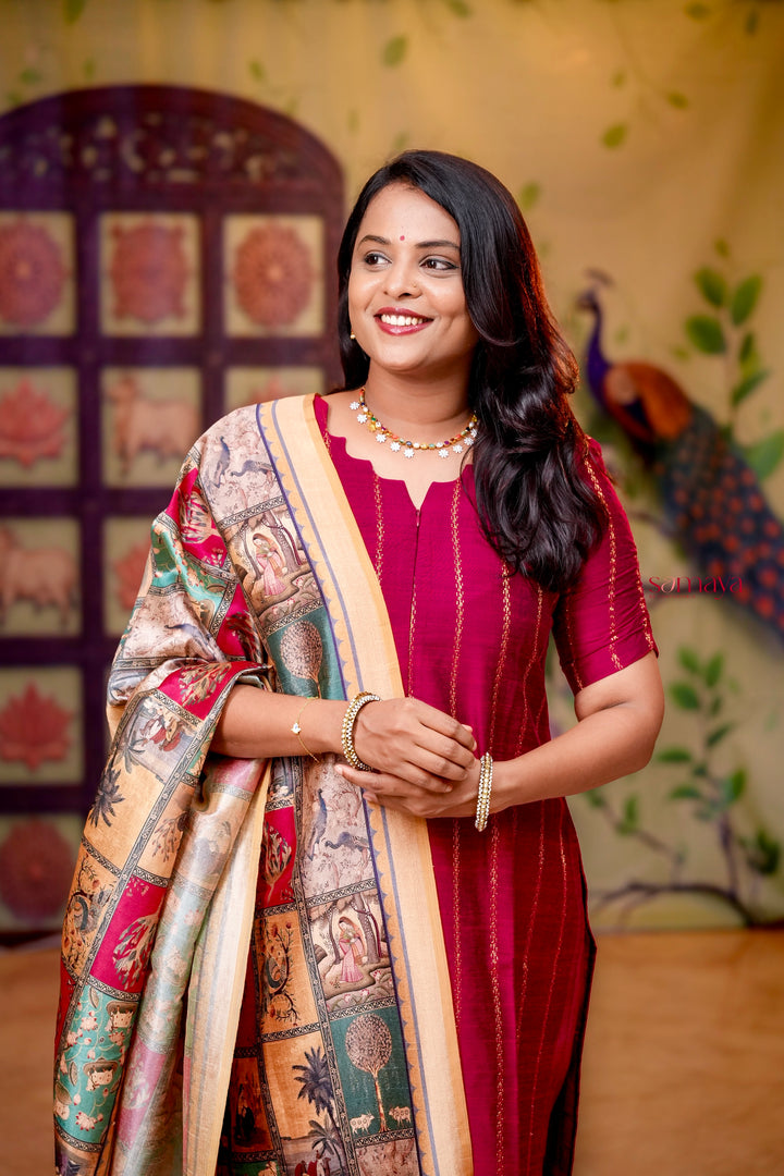 Rani raw silk Kurta Set with sabyasachi inspired  dupptta