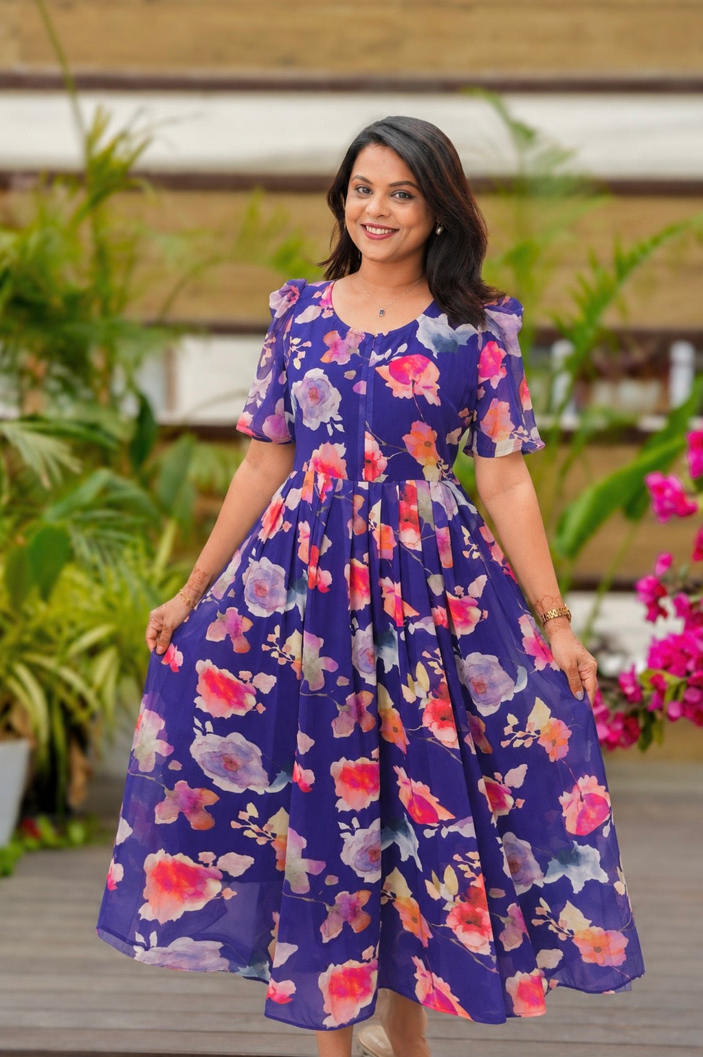 Sindhu georgette casual  Dress With Lining ( No-Iron Everyday Dress)