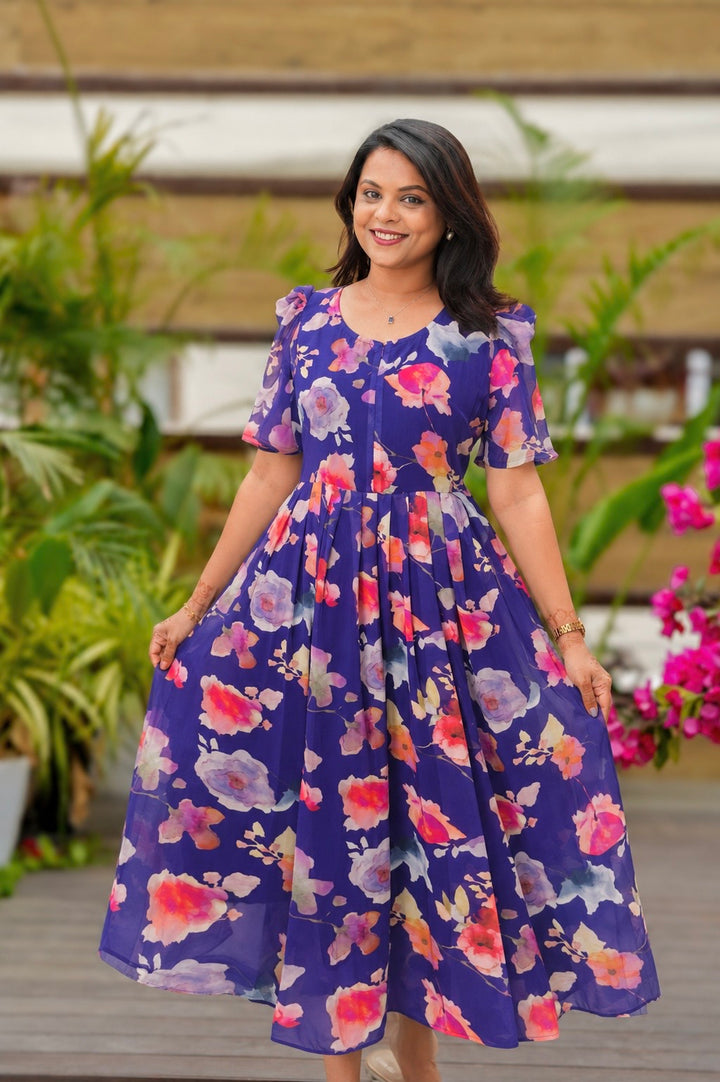 Sindhu georgette casual  Dress With Lining ( No-Iron Everyday Dress)