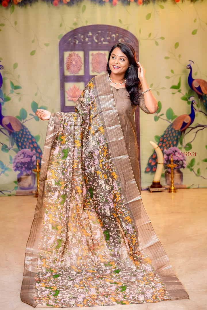 Silver raw silk Kurta 3 piece set with silver  dupptta