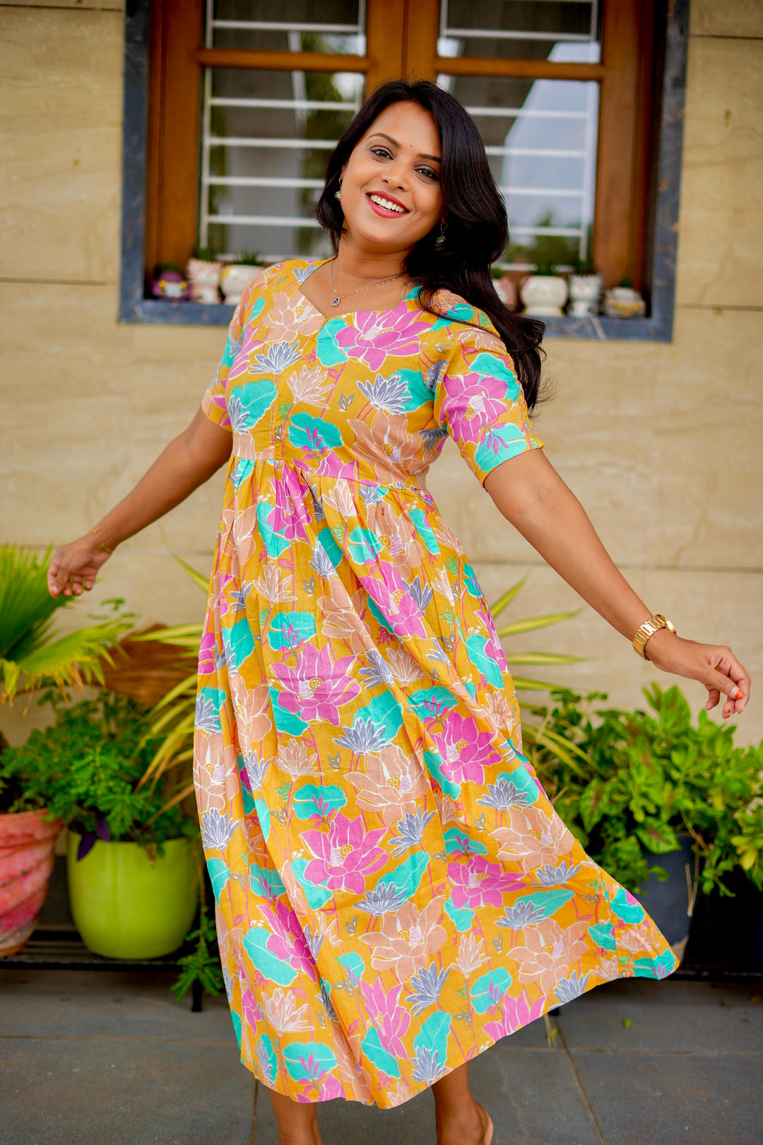 Mayil -Yellow day to night dress without lining