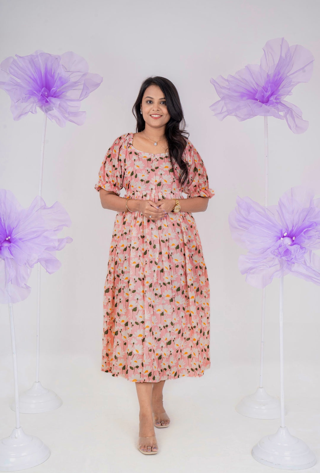 Tara  casual Dress With Lining "Non-Maternity & Feeding-Friendly Dress"