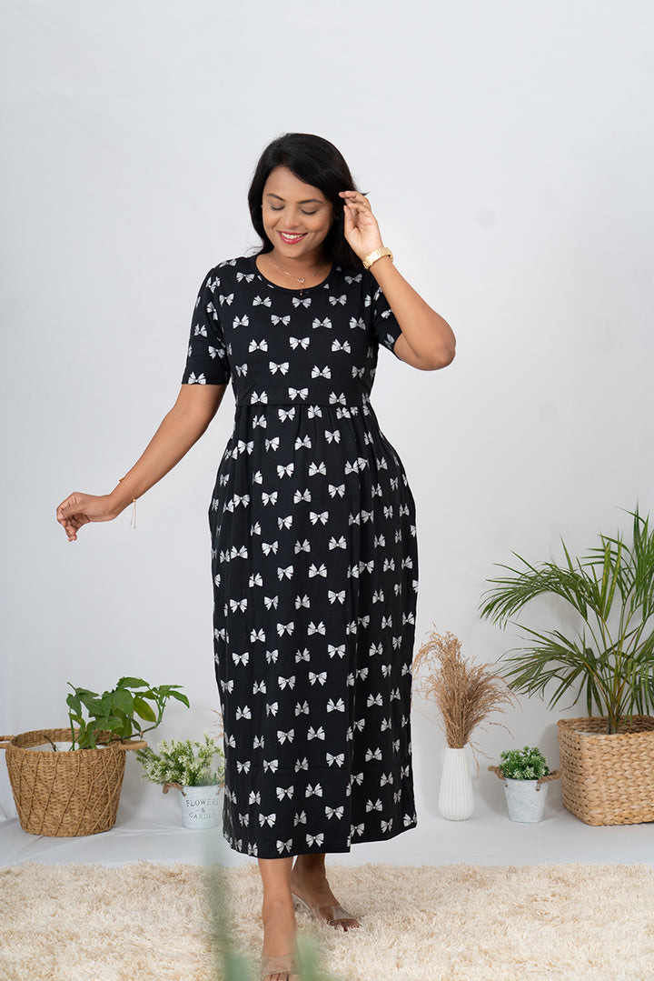 Maxi Black Ribbon Dress( Minor embroidery variationso sold at sale price )