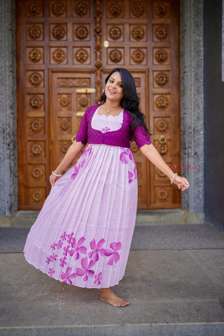 Aura Chanderi Dress With Lining ( over coat detachable)