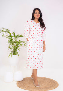 Midi White Heart thick Waffle Dress