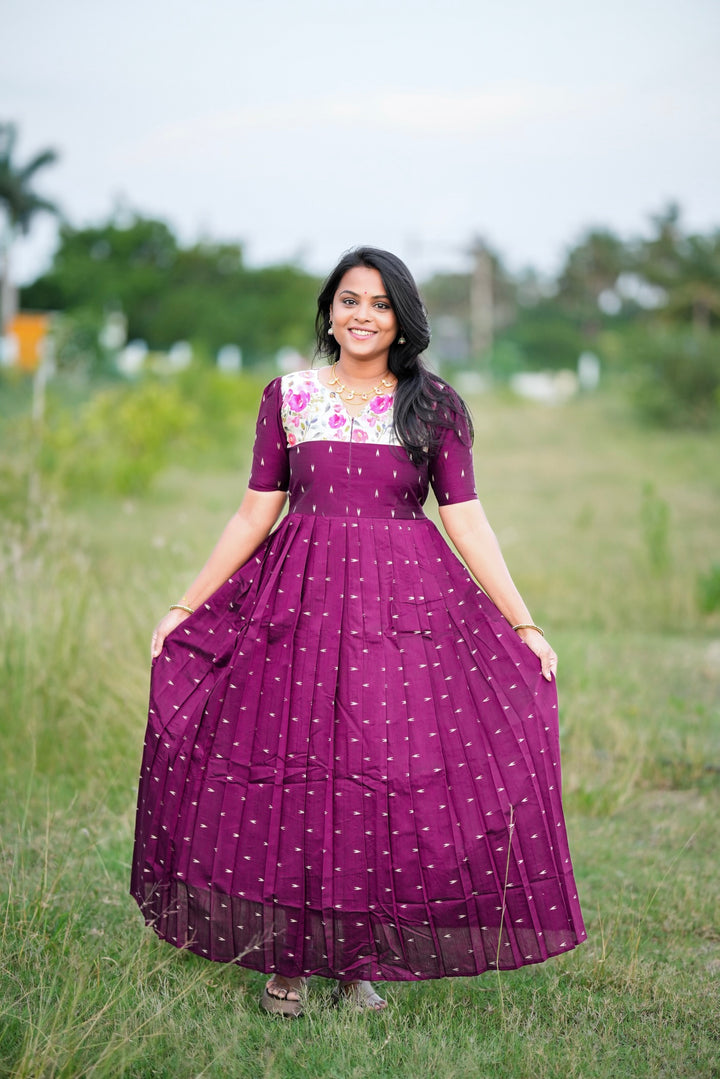 Durga Raw silk maxi Dress With Lining