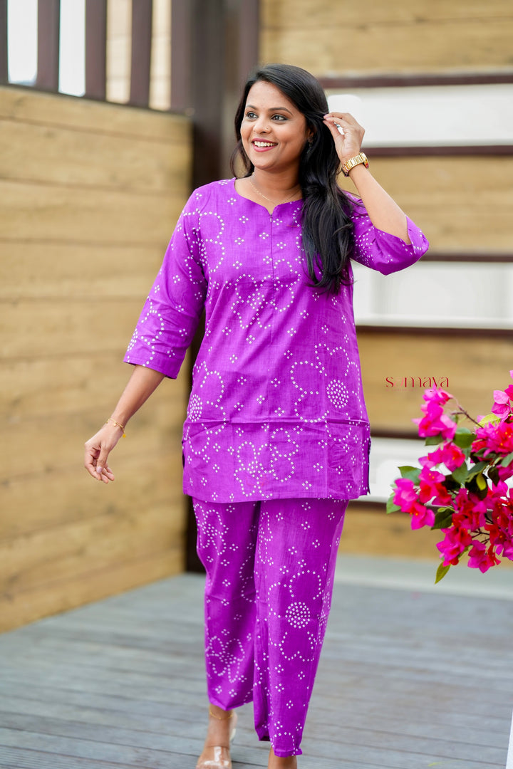 Violet dot Night Co-ord Set