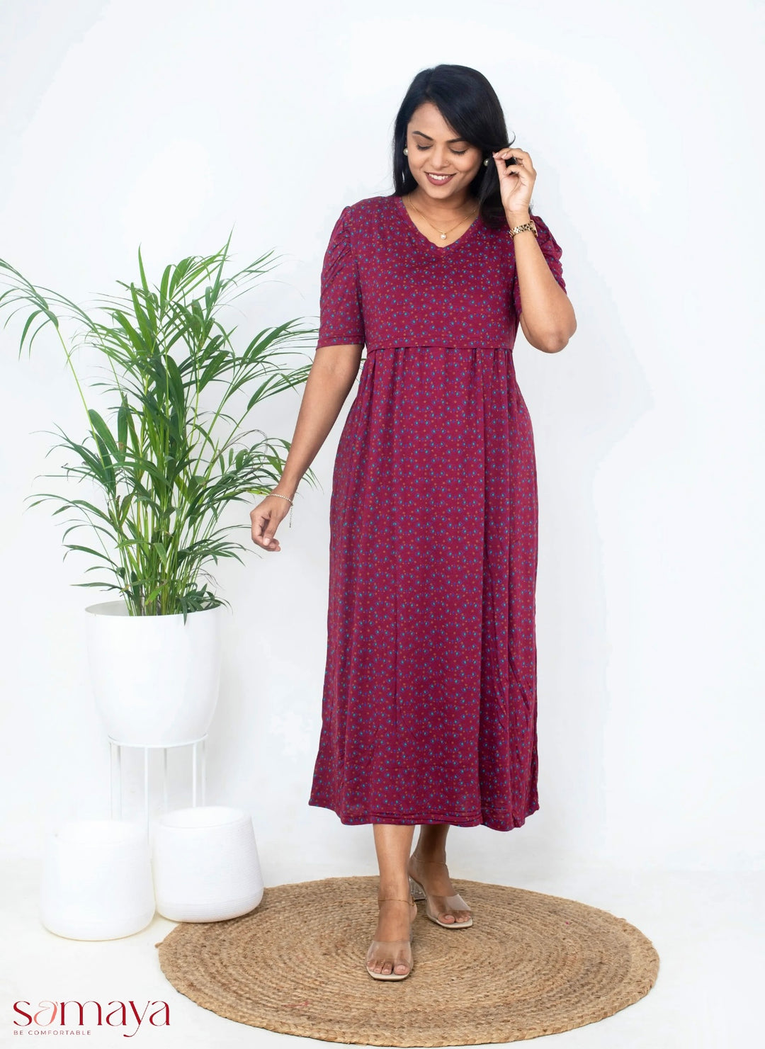 Maxi wine Light Weight Dress( Minor embroidery variation so sold at sale price )