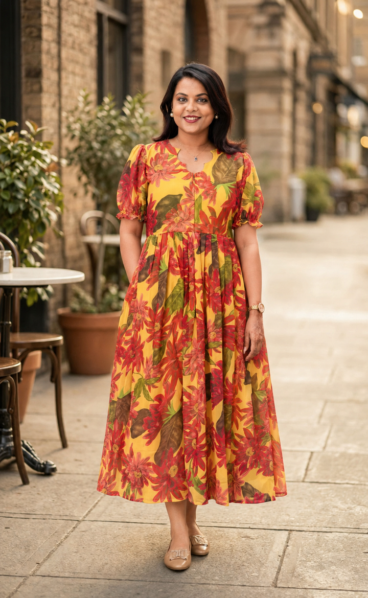 Shivani georgette casual  Dress With Lining ( No-Iron Everyday Dress)