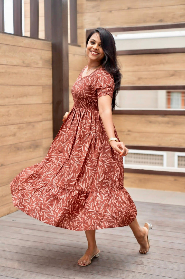 Chocolate Casual Dress With Lining